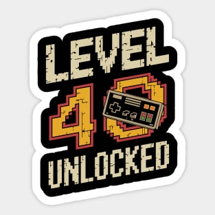 Level 40 Unlocked Video Gamer 40th Birthday Sticker